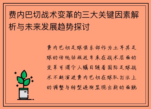 费内巴切战术变革的三大关键因素解析与未来发展趋势探讨 费内巴切战术变革的三大关键因素解析与未来发展趋势探讨